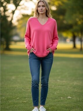 Carmen Marc Valvo Coral V-Neck Sweater